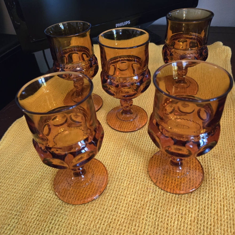 Vintage Indiana Co Amber Glass Goblets